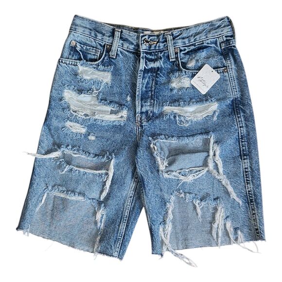 We The Free People Big Sur Coast Boyfriend Shorts Distressed 24 Raw Edge Hem - Picture 2 of 9
